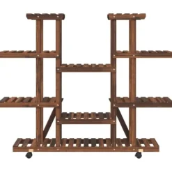 vidaXL Växtställ med hjul 110x25x115 cm massiv furu - Växtställ