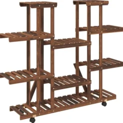 vidaXL Växtställ med hjul 110x25x115 cm massiv furu - Växtställ