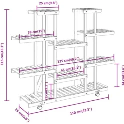 vidaXL Växtställ med hjul 110x25x115 cm massiv furu - Växtställ
