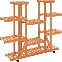 vidaXL Växtställ med hjul 110x25x115 cm massiv furu - Växtställ
