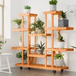 vidaXL Växtställ med hjul 110x25x115 cm massiv furu - Växtställ