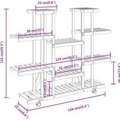 vidaXL Växtställ med hjul 110x25x115 cm massiv furu - Växtställ
