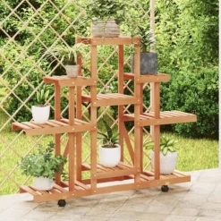 vidaXL Växtställ med hjul 110x25x101 cm massiv furu - Växtställ