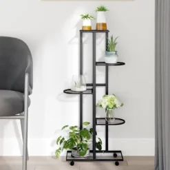 vidaXL Växtställ på hjul 5 hyllor 44x23x100 cm svart järn - Växtställ