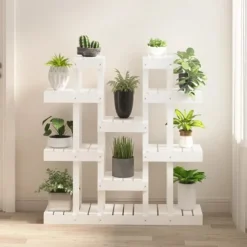 vidaXL Växtställ vit 104,5x25x109,5 cm massiv furu - Växtställ