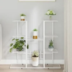 vidaXL Växtställ 94,5x25x89 cm vit järn - Växtställ