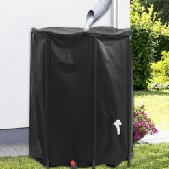 Vikbar 750 L Vattentank med Kran - PVC Regntunna för Utebruk | Färg: Grön | Storlek: 750 L