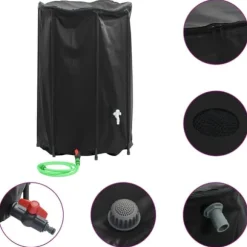 Vikbar vattentank med kran 1000 L - PVC regntunna | Färg: Grön | Storlek: 1000 L