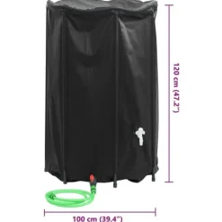 Vikbar vattentank med kran 1000 L - PVC regntunna | Färg: Grön | Storlek: 1000 L