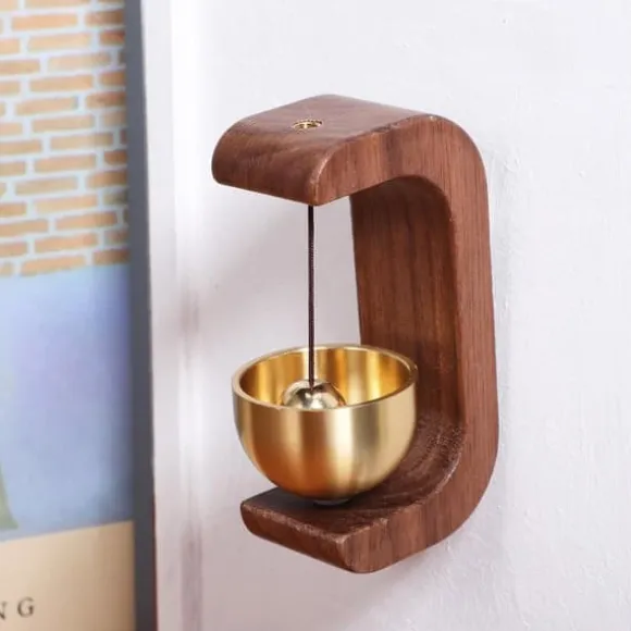 Vindklocka i massiv mässing med träring | Dörrklocka för utomhus-/inomhusbruk för hem, butik och företag - Heminredning