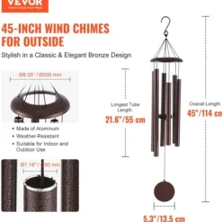 Vindspel, 45 tum lång, 6 aluminiumrör, 21,6 tum långt rör, hållbart aluminium- och bronsmaterial, väger 3,77 lbs