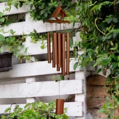 Vindspel, Bambutak med spets, 68x14x7 cm, Brun