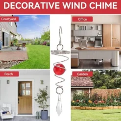 Vindspel för trädgård och trädgård, 2 blickbollar med spiralformade vindspel, metallvindspel, dekorativa vindspel för utomhusbruk (röd)