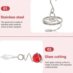 Vindspel för trädgård och trädgård, 2 blickbollar med spiralformade vindspel, metallvindspel, dekorativa vindspel för utomhusbruk (röd)
