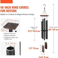 Vindspel för utomhus, 1220 mm Aluminium, Minnesdjupa Tonvindspel, klangfullt, hållbart material