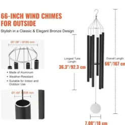 Vindspel för utomhusbruk, 1677 mm, Aluminium, Hög kvalitet, Perfekt för trädgård, Avkopplande ljuddesign, Djup ton