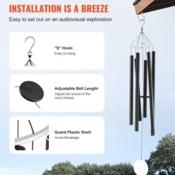 Vindspel för utomhusbruk, 1677 mm, Aluminium, Hög kvalitet, Perfekt för trädgård, Avkopplande ljuddesign, Djup ton