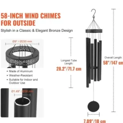 Vindspel för utomhusbruk, aluminium, djup ton, hög kvalitet, avslappnande ljud, trädgårdsdekorationer, 1473 mm
