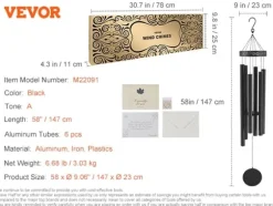Vindspel, tillgängliga i längderna 48", 66", 60", 58", med djupa tonalternativ,Svart 58 tum