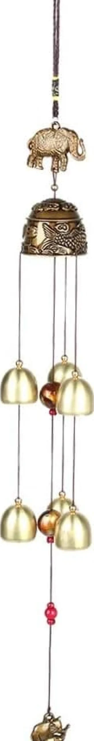 Vindspel, vintage lövelefant gynnsamma hängande ornament, lycka feng shui klockor brons, kinesiska vindspel heminredning