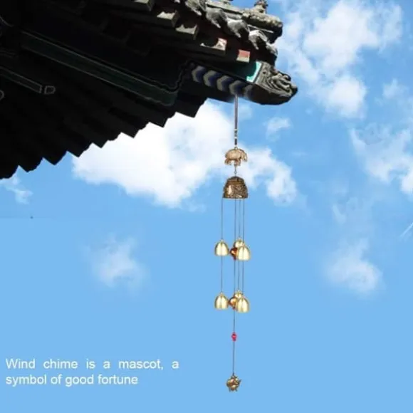 Vindspel, vintage lövelefant gynnsamma hängande ornament, lycka feng shui klockor brons, kinesiska vindspel heminredning