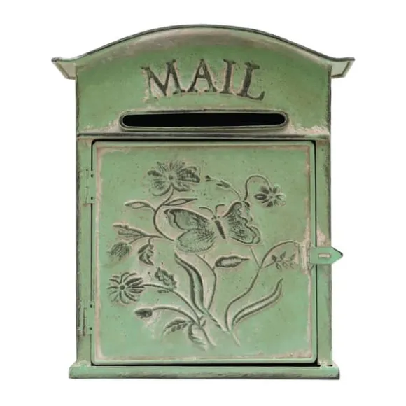 Vintage Brevlåda - Väggmonterad Brevlåda - För Staket - Präglad Metall - Utomhusbruk - 27×10,5×31,2 cm - Brevinkast 9,5×1,5 cm - Grön