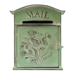 Vintage Brevlåda - Väggmonterad Brevlåda - För Staket - Präglad Metall - Utomhusbruk - 27×10,5×31,2 cm - Brevinkast 9,5×1,5 cm - Grön