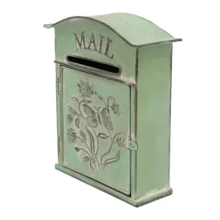 Vintage Brevlåda - Väggmonterad Brevlåda - För Staket - Präglad Metall - Utomhusbruk - 27×10,5×31,2 cm - Brevinkast 9,5×1,5 cm - Grön