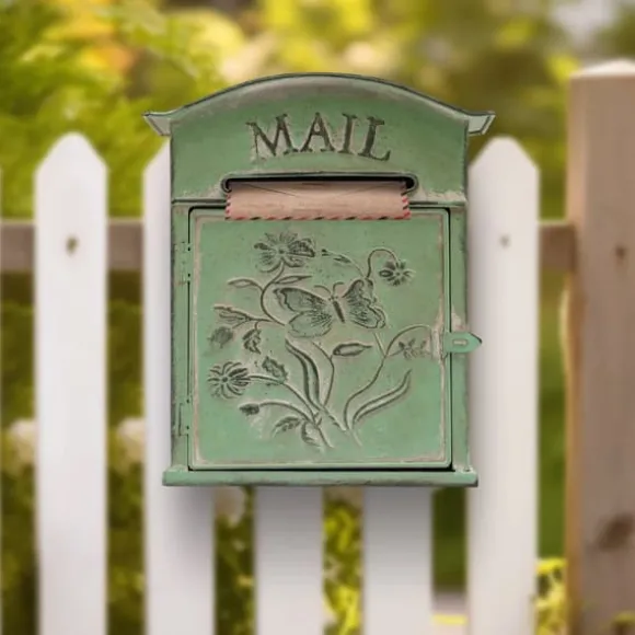 Vintage Brevlåda - Väggmonterad Brevlåda - För Staket - Präglad Metall - Utomhusbruk - 27×10,5×31,2 cm - Brevinkast 9,5×1,5 cm - Grön
