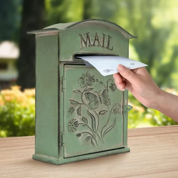 Vintage Brevlåda - Väggmonterad Brevlåda - För Staket - Präglad Metall - Utomhusbruk - 27×10,5×31,2 cm - Brevinkast 9,5×1,5 cm - Grön