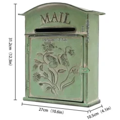 Vintage Brevlåda - Väggmonterad Brevlåda - För Staket - Präglad Metall - Utomhusbruk - 27×10,5×31,2 cm - Brevinkast 9,5×1,5 cm - Grön