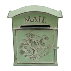 Vintage Brevlåda - Väggmonterad Brevlåda - För Staket - Präglad Metall - Utomhusbruk - 27×10,5×31,2 cm - Brevinkast 9,5×1,5 cm - Grön