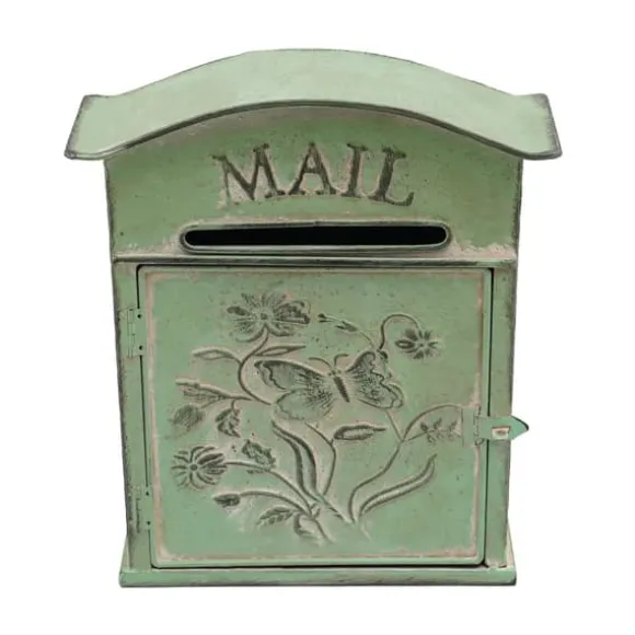 Vintage Brevlåda - Väggmonterad Brevlåda - För Staket - Präglad Metall - Utomhusbruk - 27×10,5×31,2 cm - Brevinkast 9,5×1,5 cm - Grön