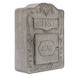 Vintage brevlåda - Väggmonterad postlåda - Vägg-/Staketmontering - Präglad metall - Utomhus - Med lock - Mått 26×9,5×34 cm - Grå