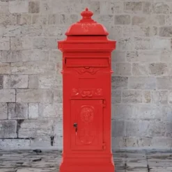 Vintage markpostlåda i rostfri aluminium - Dekorativ och väderbeständig | Färg: Röd