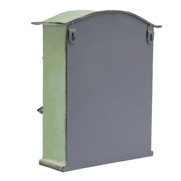 Vintage utomhusbrevlåda - Väggmonterad - Metall - Fjäril- & blommönster - Rustik - Brevinkast 19,5×1,5 cm - 27×10,5×31,2 cm - Militärgrön