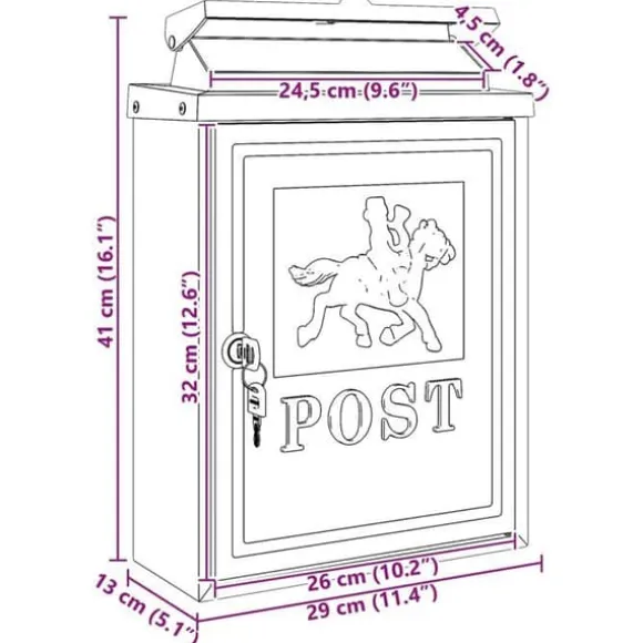 Vintage väggpostlåda - vidaXL - Röd - Gjutet aluminium - 29x13x41 cm - Korrosionsbeständig