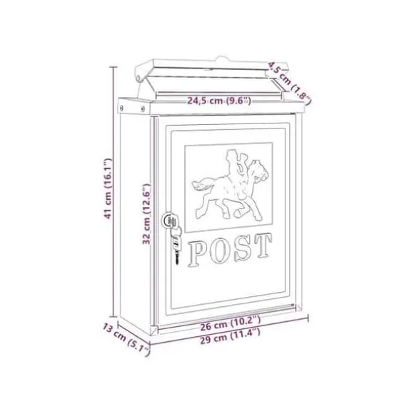 Vintage väggpostlåda - vidaXL - Röd - Gjutet aluminium - 29x13x41 cm - Korrosionsbeständig