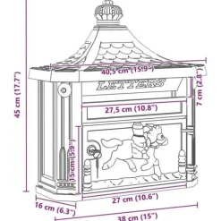 Vintage väggpostlåda - vidaXL - Brons - Gjuten aluminium - 40,5 x 15,5 x 44 cm - Vattentät - Låsbar