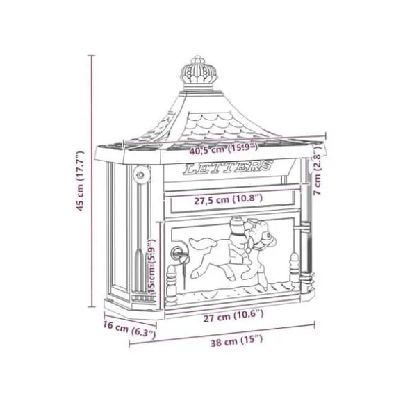 Vintage väggpostlåda - vidaXL - Brons - Gjuten aluminium - 40,5 x 15,5 x 44 cm - Vattentät - Låsbar