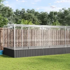 Voljär med utbyggnad silver 625x207x212 cm stål