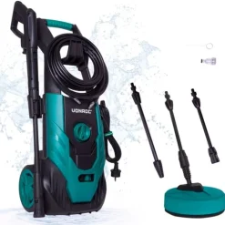 VONROC Högtryckstvätt 1800W – 140 Bar, 420 L/h, Uteplatsrengörare och Turbomunstycke, Med Diskmedelstank och Rengöringsnål