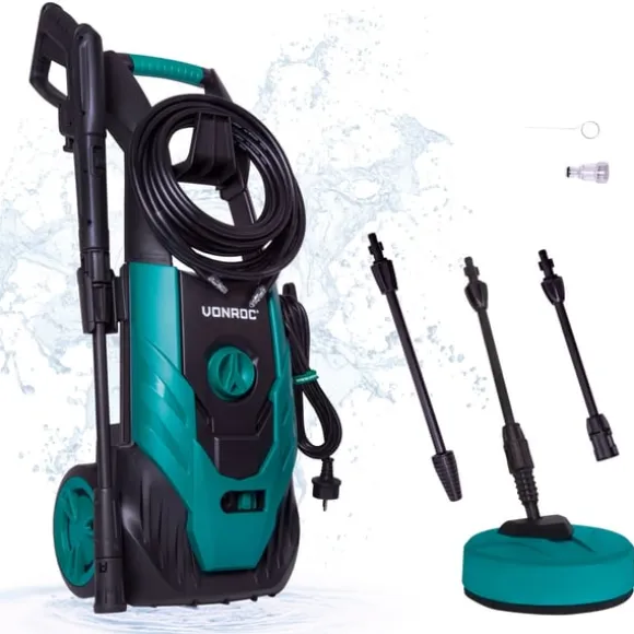 VONROC Högtryckstvätt 1800W – 140 Bar, 420 L/h, Uteplatsrengörare och Turbomunstycke, Med Diskmedelstank och Rengöringsnål