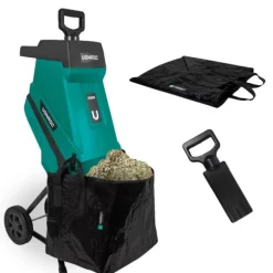 VONROC Kompostkvarn – 2500W – Strimlar grenar upp till Ø45mm – Med 45L uppsamlingspåse & säkerhetsskydd