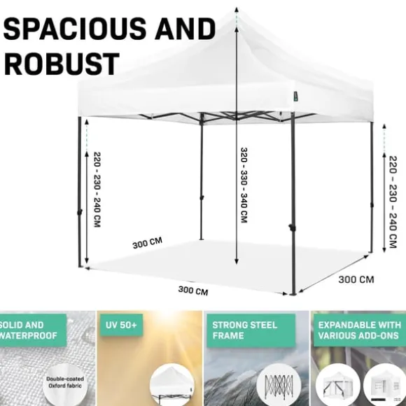 VONROC Partytält Easy-Up – 3x3 m, UV-Skydd, Vattentåligt, Enkel Montering för Trädgårdsfester och Evenemang
