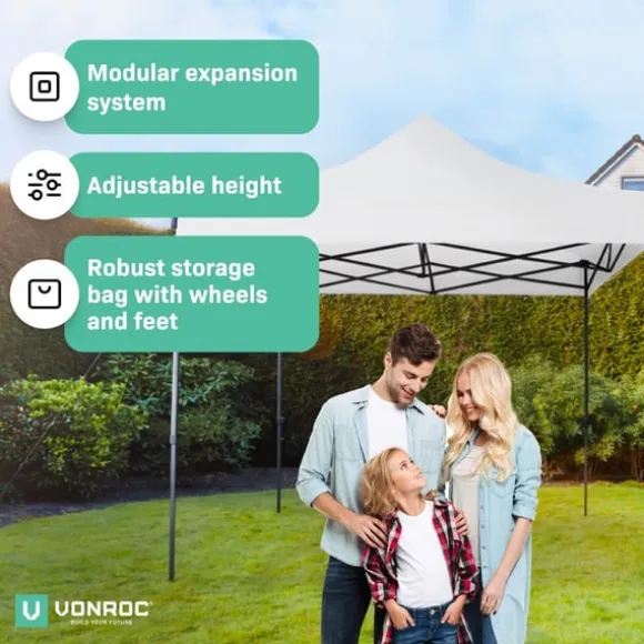 VONROC Partytält Easy-Up – 3x3 m, UV-Skydd, Vattentåligt, Enkel Montering för Trädgårdsfester och Evenemang