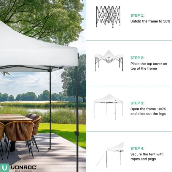 VONROC Partytält Easy-Up – 3x3 m, UV-Skydd, Vattentåligt, Enkel Montering för Trädgårdsfester och Evenemang