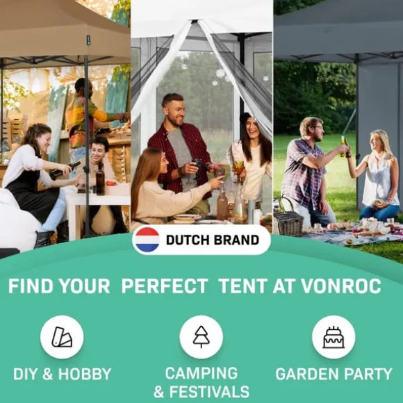 VONROC Partytält Easy-Up – 3x3 m, UV-Skydd, Vattentåligt, Enkel Montering för Trädgårdsfester och Evenemang