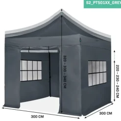 VONROC Partytält 3x3 m – Easy-Up med Sidoväggar – UV-skydd, Vattentålig, Justerbar Höjd