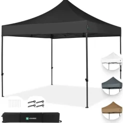 VONROC Partytält 3x3 m – Vattentätt, UV-skydd 50+ – Stålram – Hopfällbart med Förvaringsväska – Svart